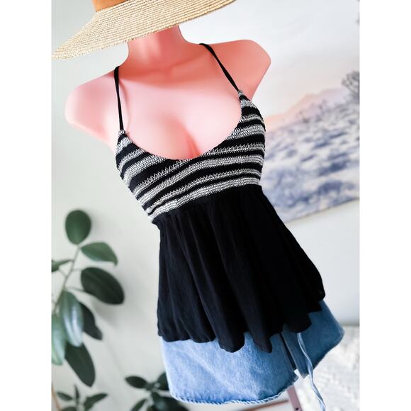 Moonlit Whispers Gauzy Cropped Crisscross Back festival flowy tank top - Picture 1 of 5